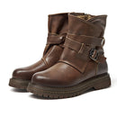 Leather Martin Boots Female Autumn And Winter Middle Tube Retro Leather Boots, Size: 39(Brown Plus Velvet)