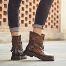 Leather Martin Boots Female Autumn And Winter Middle Tube Retro Leather Boots, Size: 39(Brown Plus Velvet)