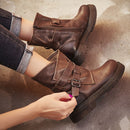 Leather Martin Boots Female Autumn And Winter Middle Tube Retro Leather Boots, Size: 39(Brown Plus Velvet)