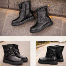 Leather Martin Boots Female Autumn And Winter Middle Tube Retro Leather Boots, Size: 39(Black Plus Velvet)