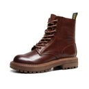 Leather Shoes Women Martin Boots Top Layer Cowhide Boots, Size: 37(Brown)