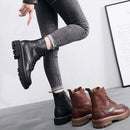 Leather Shoes Women Martin Boots Top Layer Cowhide Boots, Size: 37(Black Thick Cotton)
