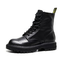 Leather Shoes Women Martin Boots Top Layer Cowhide Boots, Size: 40(Black Plus Thin Velvet)