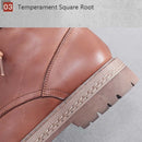 Leather Shoes Women Martin Boots Top Layer Cowhide Boots, Size: 40(Brown Plus Thin Velvet)