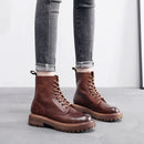 Leather Shoes Women Martin Boots Top Layer Cowhide Boots, Size: 40(Brown)