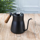 304 Stainless Steel Coffee Hand Pot Wooden Handle Coffee Pot Teflon Long-Mouth Slender Pot, Style: Without Thermometer