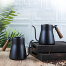 304 Stainless Steel Coffee Hand Pot Wooden Handle Coffee Pot Teflon Long-Mouth Slender Pot, Style: Without Thermometer