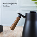 304 Stainless Steel Coffee Hand Pot Wooden Handle Coffee Pot Teflon Long-Mouth Slender Pot, Style: With Thermometer