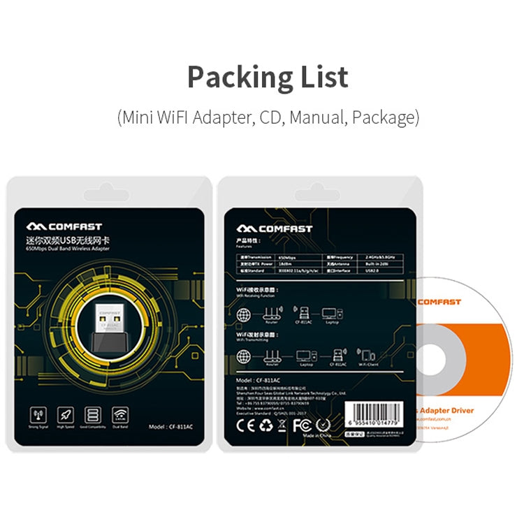 COMFAST CF-811AC Portable WIFI Dual-Band High-Power Desktop Computer Adapter USB Wireless Network Card