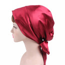 2 PCS TJM-226 Ladies Satin Print Ribbon Bow Turban Hat Night Cap Silk Chemotherapy Hat Long Tail Braid Hat(Red Wine)
