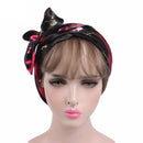 2 PCS TJM-226 Ladies Satin Print Ribbon Bow Turban Hat Night Cap Silk Chemotherapy Hat Long Tail Braid Hat(Red Wine)