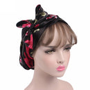 2 PCS TJM-226 Ladies Satin Print Ribbon Bow Turban Hat Night Cap Silk Chemotherapy Hat Long Tail Braid Hat(Red Wine)
