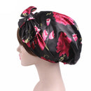 2 PCS TJM-226 Ladies Satin Print Ribbon Bow Turban Hat Night Cap Silk Chemotherapy Hat Long Tail Braid Hat(Red Wine)