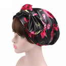 2 PCS TJM-226 Ladies Satin Print Ribbon Bow Turban Hat Night Cap Silk Chemotherapy Hat Long Tail Braid Hat(Red Wine)