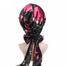 2 PCS TJM-226 Ladies Satin Print Ribbon Bow Turban Hat Night Cap Silk Chemotherapy Hat Long Tail Braid Hat(Red Wine)