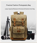 Batik Canvas Waterproof Photography Bag Outdoor Wear-resistant Large Camera Photo Backpack Men for Nikon / Canon / Sony / Fujifilm(Khaki)