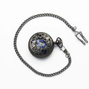 Classical Mechanical Pocket Watch Large Retro Gear Embossed Hollow Pocket Watch(Black)
