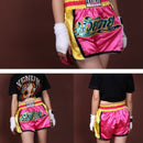 ANOTHERBOXER Muay Thai Fighting Pants Wushu Sanda Sports Training Shorts For Men And Women, Size: XL(No. 33 Pink + Side Yellow)
