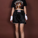 ANOTHERBOXER Boxing Shorts Muay Thai Sanda Martial Arts Ttraining Pants for Men and Women, Size: M(Black Silver Edge)