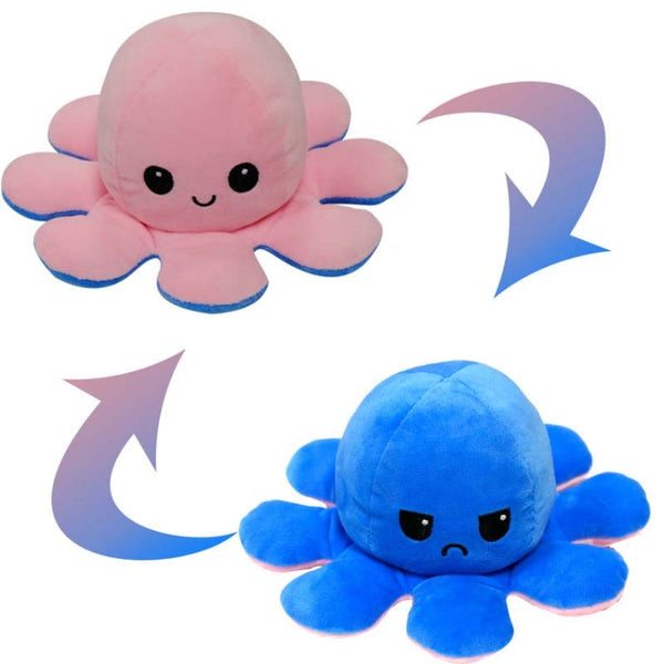 2 PCS Flipped Octopus Doll Double-Sided Flipping Doll Plush Toy( Light Pink + Dark Blue)