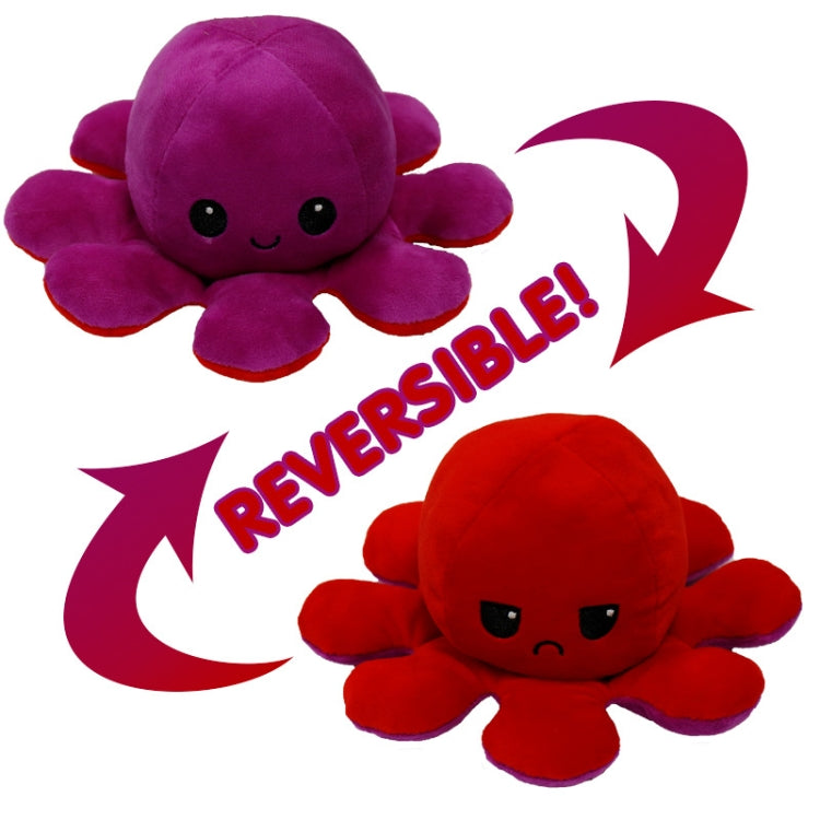 2 PCS Flipped Octopus Doll Double-Sided Flipping Doll Plush Toy(Purple+Rose Red)
