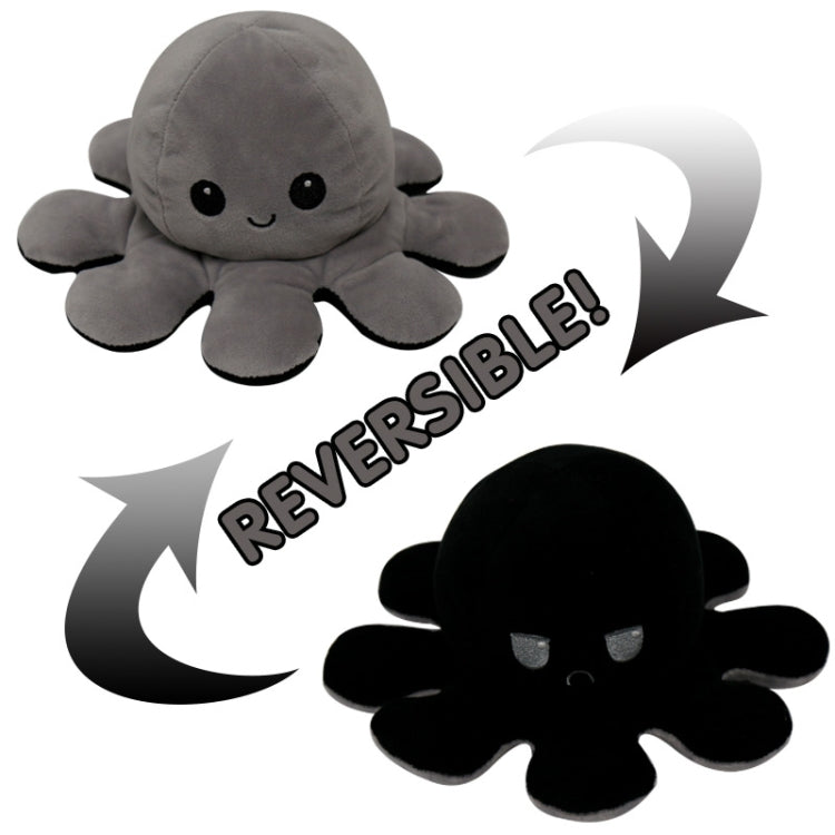 2 PCS Flipped Octopus Doll Double-Sided Flipping Doll Plush Toy(Gray + Black)