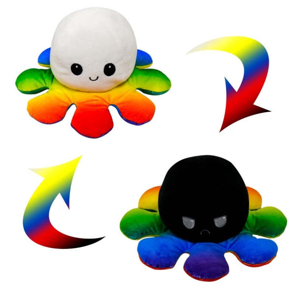 2 PCS Flipped Octopus Doll Double-Sided Flipping Doll Plush Toy(White Color + Black Color)