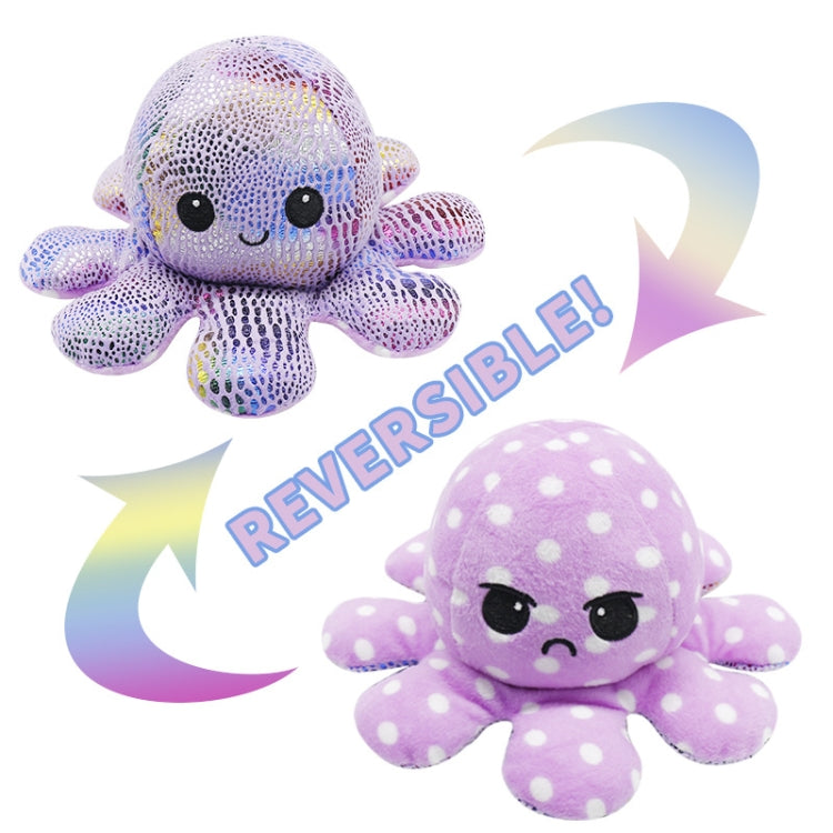 2 PCS Flipped Octopus Doll Double-Sided Flipping Doll Plush Toy(Sequin Purple+Polka Dot Purple)