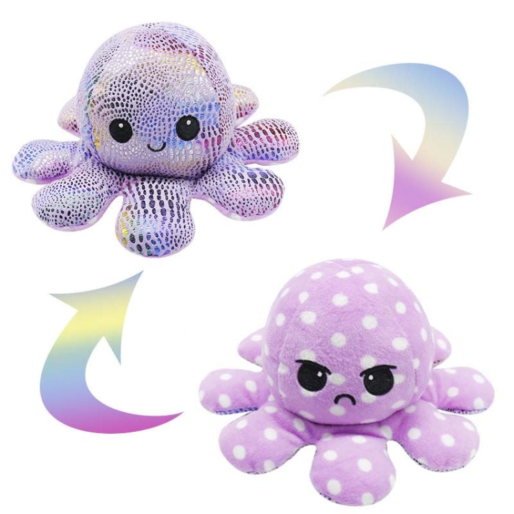 2 PCS Flipped Octopus Doll Double-Sided Flipping Doll Plush Toy(Sequin Purple+Polka Dot Purple)