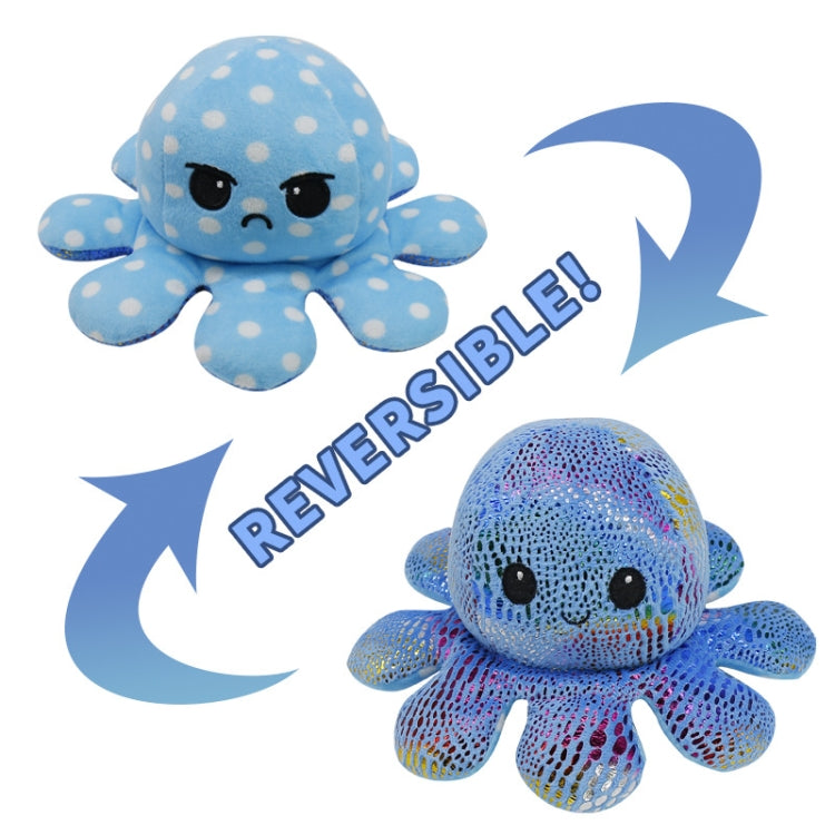 2 PCS Flipped Octopus Doll Double-Sided Flipping Doll Plush Toy( Sequin Blue + Polka Dot Blue)
