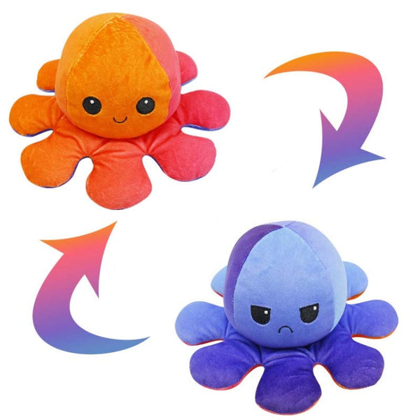 2 PCS Flipped Octopus Doll Double-Sided Flipping Doll Plush Toy( Dazzling Blue + Orange)