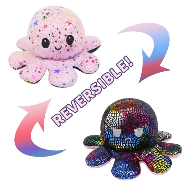 2 PCS Flipped Octopus Doll Double-Sided Flipping Doll Plush Toy(Sequined Black + Star Pink)