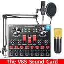 V8S Sound Card Mobile Phone Computer Anchor Live K Song Recording Microphone, Specification:V8S + Golden Net BM700 Set