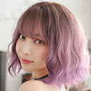 Women Wigs Gradient Realistic Corn Perm Short Curly Hair(Haze Purple Gradient 33cm)
