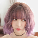 Women Wigs Gradient Realistic Corn Perm Short Curly Hair(Haze Purple Gradient 33cm)