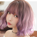Women Wigs Gradient Realistic Corn Perm Short Curly Hair(Haze Purple Gradient 33cm)