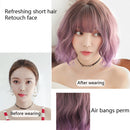 Women Wigs Gradient Realistic Corn Perm Short Curly Hair(Haze Purple Gradient 33cm)