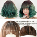 Women Wigs Gradient Realistic Corn Perm Short Curly Hair(Haze Purple Gradient 33cm)