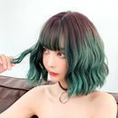 Women Wigs Gradient Realistic Corn Perm Short Curly Hair(Haze Purple Gradient 33cm)