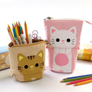 Corduroy Retractable Drop-Down Pencil Case Student Stationery Storage Bag(Gray Cat)