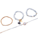 4 PCS/ Set Bohemian Charm Bead Bracelet Women Heart Marble Stone Tassel Bangles