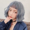 Wig Female Corn Perm Short Curly Hair Simulation Chemical Fiber Wig Headgear(Brown and Black 25CM)