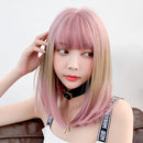 Female Gradient Highlighting Lifelike Chemical Fiber Headgear Wigs(Plum Pink and Honey Tea 39CM)