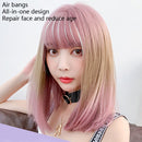 Female Gradient Highlighting Lifelike Chemical Fiber Headgear Wigs(White Tea Color 39CM)