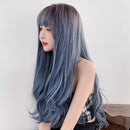 Wigs Long Curly Hair Women Thin And Light Texture Headgear Air Bangs Simulation Big Scalp Hair Cover, Colour: Cool Brown 68CM