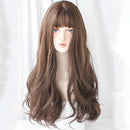 Wigs Long Curly Hair Women Thin And Light Texture Headgear Air Bangs Simulation Big Scalp Hair Cover, Colour: Chocolate Color 68CM
