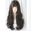 Wigs Long Curly Hair Women Thin And Light Texture Headgear Air Bangs Simulation Big Scalp Hair Cover, Colour: Brown Black 68CM