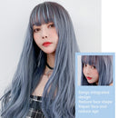 Wigs Long Curly Hair Women Thin And Light Texture Headgear Air Bangs Simulation Big Scalp Hair Cover, Colour: Brown Black 68CM