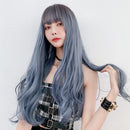 Wigs Long Curly Hair Women Thin And Light Texture Headgear Air Bangs Simulation Big Scalp Hair Cover, Colour: Brown Black 68CM
