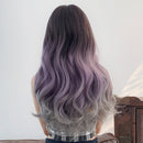 Wig Female Big Wave Gradient Color Long Curly Hair Chemical Fiber Full Bangs Wig Simulation Headgear(Smoked Purple Ash 65CM)